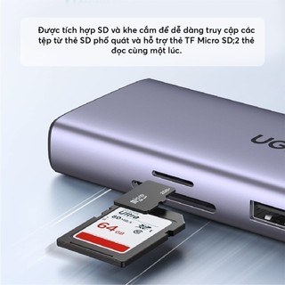 Bộ chuyển Type C UGREEN 60383, hỗ trợ xuất cổng HDMI + USB + SD/ TF Hàng phân phối chính hãng
