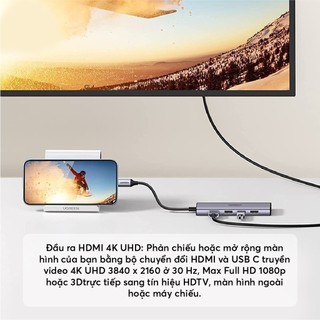 Bộ chuyển Type C UGREEN 60383, hỗ trợ xuất cổng HDMI + USB + SD/ TF Hàng phân phối chính hãng