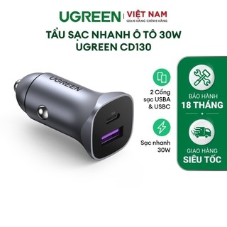 Tẩu Sạc Nhanh Ô tô UGREEN CD130 | 2 Cổng Sạc USB A+ USB C công suất 30W | BH 18 Tháng 1 Đổi 1 | 40858 25845
