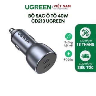 Bộ sạc ô tô UGREEN 40W CD213| Sạc nhanh ô tô Type C PD 20W & PD 20W| 2 cổng | Bảo Hành 18 Tháng 1 Đổi 1.