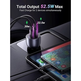 Sạc ô tô USB C UGREEN CD213| Cổng Type C 52.5W PD 30W&SCP 22.5W/QC 18W| Adapter sạc ô tô sạc nhanh| Bảo Hành 18 Tháng.