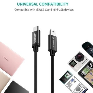 Cáp sạc USB Type-C to Mini USB dài 1m màu đen cao cấp Ugreen US242 50445 - Hàng phân phối chính hãng - Bảo hành 18 tháng