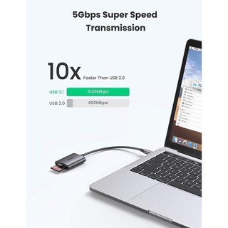 Đầu đọc thẻ SD/TF chuẩn USB 3.1 Type-C Ugreen 80888 vỏ nhôm cao cấp - Hàng phân phối chính hãng