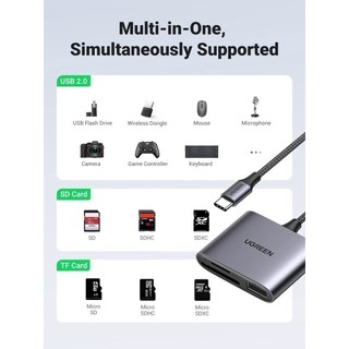 Đầu đọc thẻ SD/TF kèm OTG chuẩn USB 3.0 Type-C Ugreen 80798 vỏ nhôm cao cấp - Hàng phân phối chính hãng