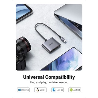 Đầu đọc thẻ SD/TF kèm OTG chuẩn USB 3.0 Type-C Ugreen 80798 vỏ nhôm cao cấp - Hàng phân phối chính hãng