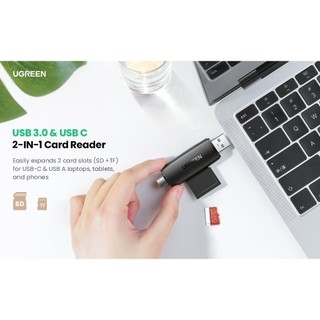 Đầu đọc thẻ nhớ SD/TF 2 trong 1 UGREEN 80191 USB-A & Type-C ​- Hàng chính hãng - Bảo hành 18 tháng