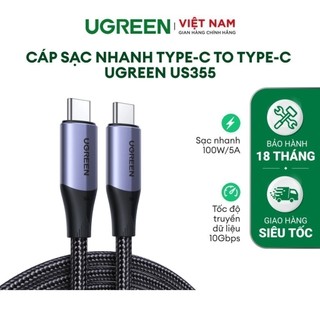 Cáp sạc USB-C sang Type-C UGREEN US355 | Sạc nhanh 100W - 5A | Tốc độ truyền 10Gbps | Bảo Hành 1 đổi 1 18 Tháng | 80150