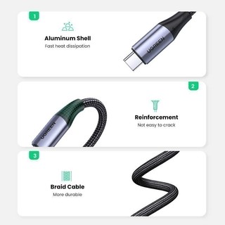 Cáp sạc USB-C sang Type-C UGREEN US355 | Sạc nhanh 100W - 5A | Tốc độ truyền 10Gbps | Bảo Hành 1 đổi 1 18 Tháng | 80150