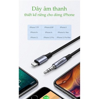 Cáp chuyển đổi cổng Lightning MFI sang chuẩn 3.5mm UGREEN US315 - Tương thích iPhone / iPad, dây bện nylon siêu bền