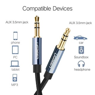 Dây âm thanh 3.5mm UGREEN AV112 | Màu Đen, Vỏ bện vải sợi tổng hợp | Đầu nối mạ vàng 24K | Bảo Hành 18 Tháng 1 Đổi 1