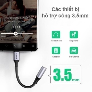 Jack chuyển đổi TypeC sang 3.5mm UGREEN AV161 | Chip DAC | Vỏ nhôm có dây bện | Bảo Hành 18 Tháng 1 Đổi 1.
