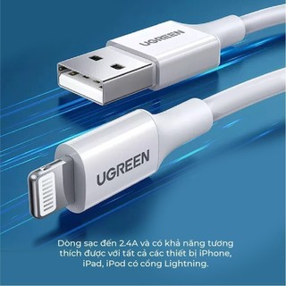 Cáp sạc Lightning MFI UGREEN US155/US291 cho iP / iPad / iPod dòng 2.4A dài 1m 2m - Bảo hành 18 tháng 1 đổi 1 60156
