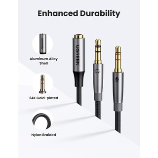 Dây Audio chuyển tai nghe 3.5mm sang 2 đầu Mic và Tai nghe UGREEN AV140 | Đầu cắm mạ vàng chống ăn mòn|Bảo Hành 18 Tháng