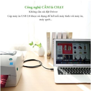 Dây máy in USB 2.0 chuẩn A đực sang chuẩn B đực UGREEN US135 | 3 lớp chống nhiễu | Tốc độ truyền dữ liệu 480Mbps