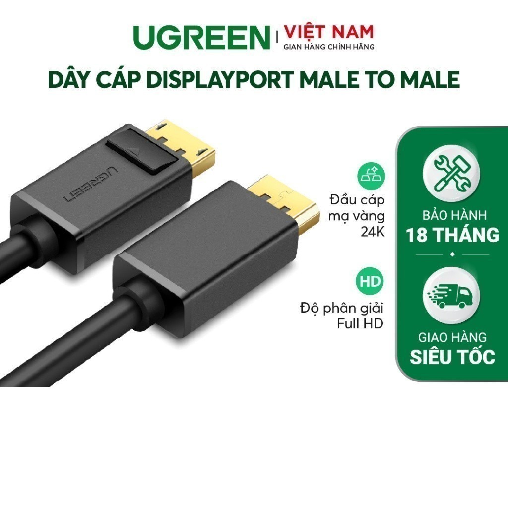 Dây cáp DisplayPort 2 đầu đực tốc độ 21.6Gbps UGREEN DP102 – Hàng phân phối chính hãng – Bảo hành 18 tháng