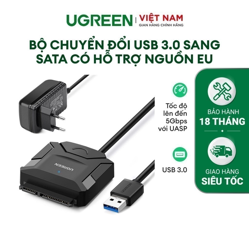 Dây chuyển đổi USB 3.0 sang SATA kèm dây nguồn 12V2A dài 50CM UGREEN ...