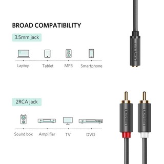 Dây chuyển đổi 3.5mm ra 2RCA (HOA SEN) UGREEN AV102 | Dài từ 1-10m | Đầu nối mạ vàng 24k| Bảo Hành 18 Tháng 1 Đổi 1