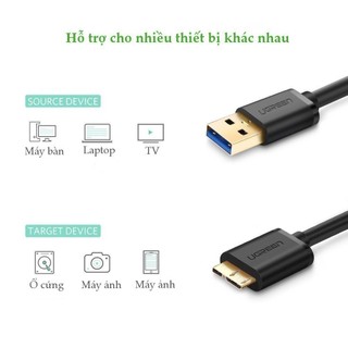 Dây cáp USB 3.0 đực sang micro USB 3.0 đực 2M mạ vàng UGREEN| Tốc độ truyền đữ liệu 5Gbps | Siêu bền | Bảo hành 18 tháng