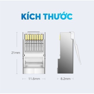 Đầu bấm mạng RJ45 UGREEN NW111 cho dây CAT6, bọc inox chống nhiễu - Hàng phân phối chính hãng - Bảo hành 18 tháng