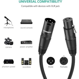 Dây Audio nối dài MIC XLR (Cannon) 6mm UGREEN AV130 | Đầu XLR đực sang XLR cái | 3 lớp bảo vệ | Bảo hành 18 tháng 1 Đổi1