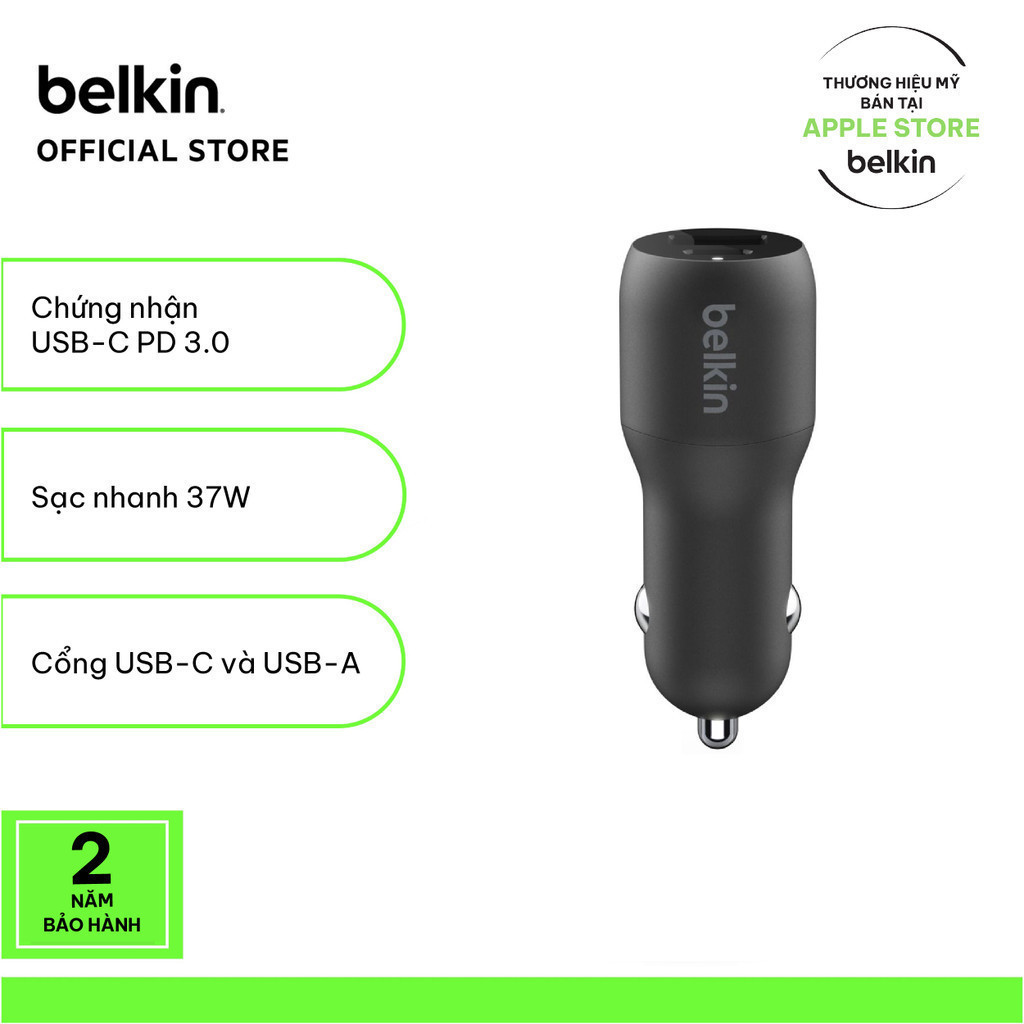 Tẩu sạc xe hơi BOOSTCHARGE Belkin 37W USB-C PD 3.0 PPS 25W USB-A 12W  (tương thích iPhone 15) Shopee Việt Nam