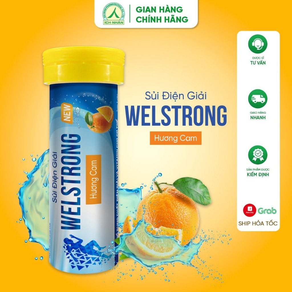 Ảnh Viên sủi điện giải WELSTRONG hương cam - Bù nước, điện giải, vitamin cho cơ thể - Tuýp 8 viên 1