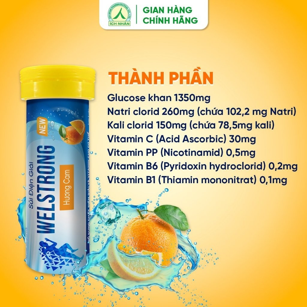 Ảnh Viên sủi điện giải WELSTRONG hương cam - Bù nước, điện giải, vitamin cho cơ thể - Tuýp 8 viên 4
