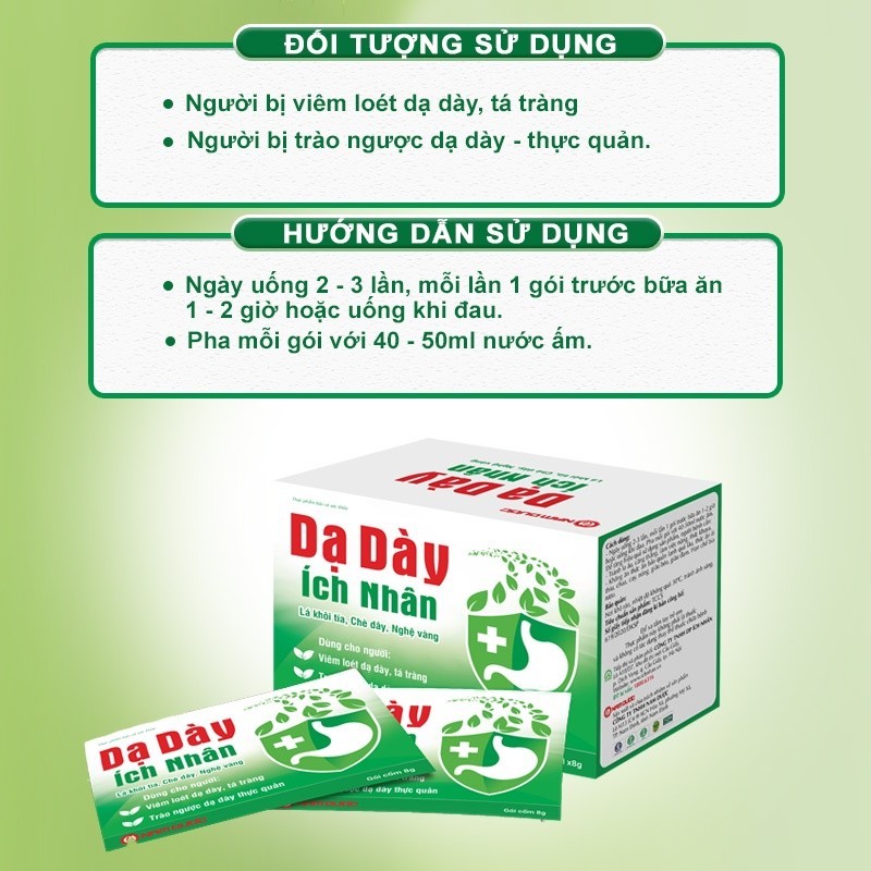 Ảnh Dạ Dày Ích Nhân bảo vệ và hỗ trợ giảm biểu hiện viêm loét dạ dày, tá tràng - hộp 10 gói DDI 2