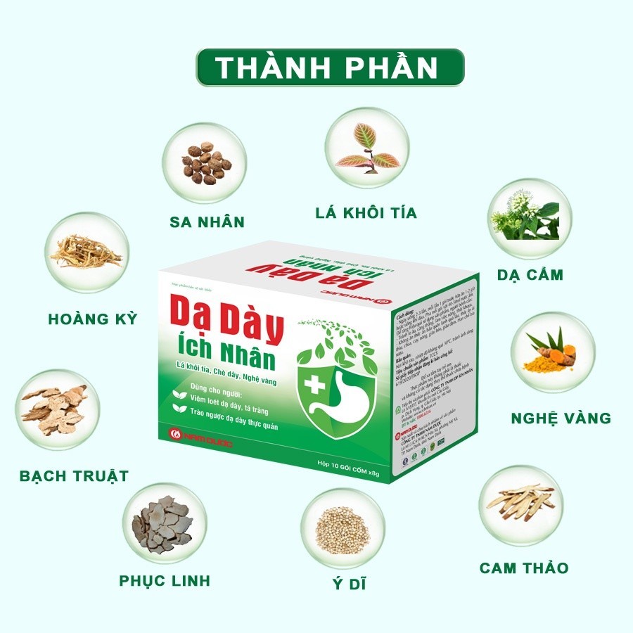 Ảnh Dạ Dày Ích Nhân bảo vệ và hỗ trợ giảm biểu hiện viêm loét dạ dày, tá tràng - hộp 10 gói DDI 4