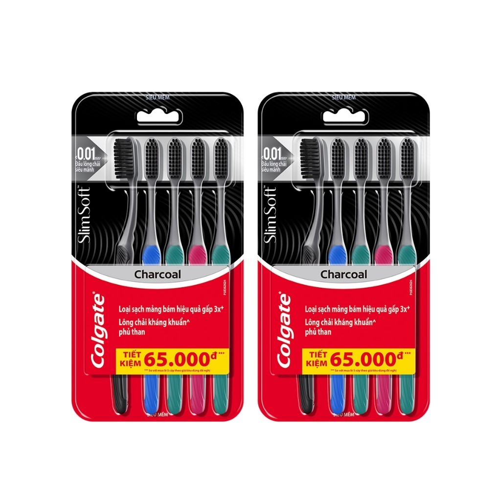 Ảnh Bộ 10 Bàn chải Colgate SlimSoft Charcoal than hoạt tính kháng khuẩn siêu mềm mảnh 2