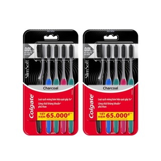Bộ 10 Bàn chải Colgate SlimSoft Charcoal than hoạt tính kháng khuẩn siêu mềm mảnh