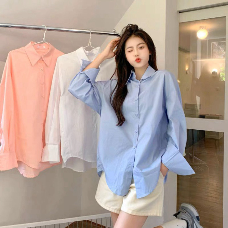 [Hot] Sơ mi nữ dài khoác ngoài form rộng nhiều màu mặc đi biển, đi chơi, Áo sơ mi dài tay basic kiểu hàn
