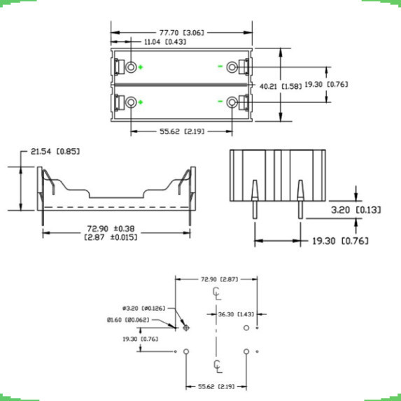 [Giá bán sỉ] Đế pin, khay pin 18650 chân hàn PCB