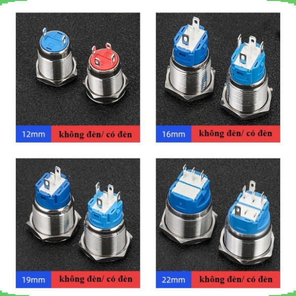 Nút nhấn chống nước đầu bằng ( Nhấn Giữ - Khóa ) lỗ khoét 12mm/16mm/19mm/22mm