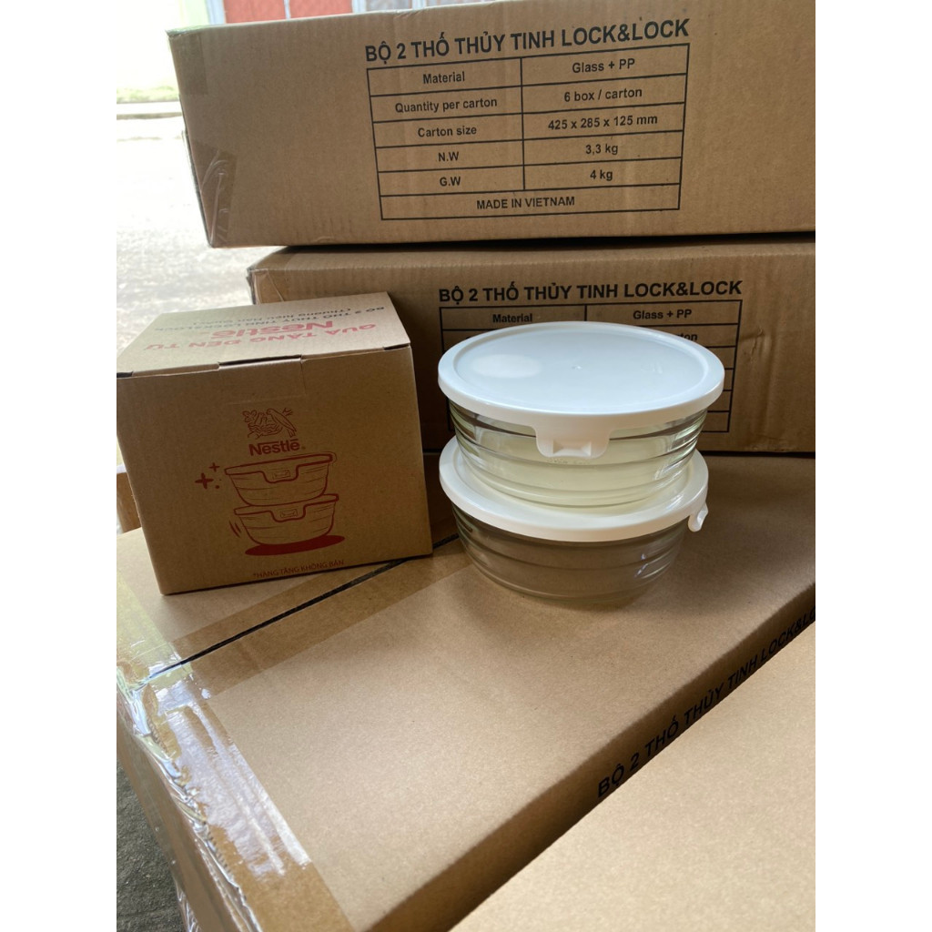 Bộ 2 Thố thủy tinh lock lock nắp ấn 430ml quà từ nestle | Shopee Việt Nam