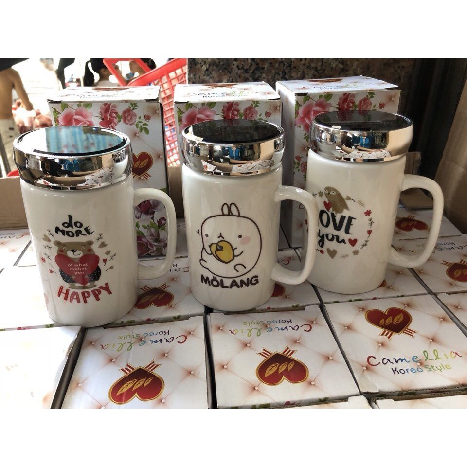 Cốc Sứ Có Nắp 350ml Giữ Nhiệt | Ly Sứ Nắp Gương Cap Cấp | Shopee Việt Nam