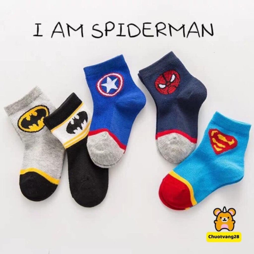 Set 10 tất siêu nhân im spiderman