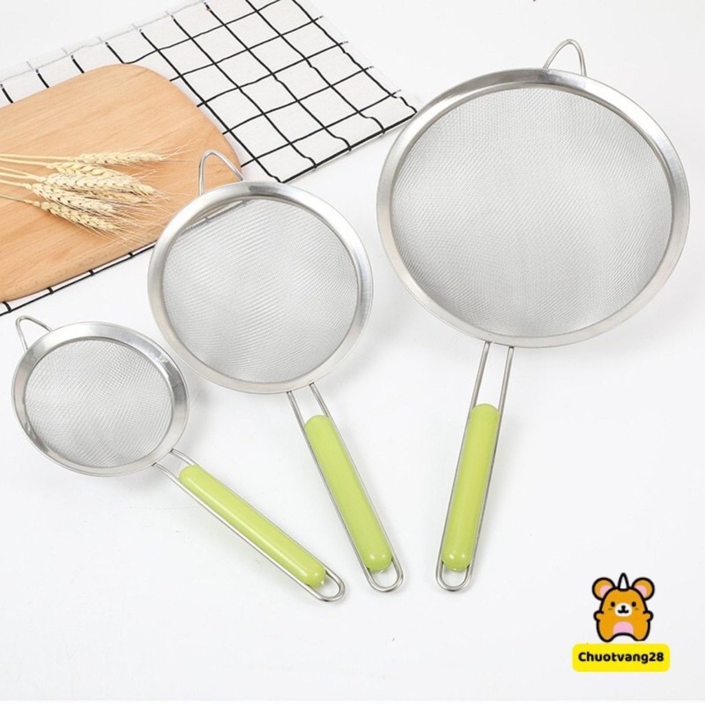 Rây lọc thực phẩm viền Inox cán xanh cao cấp ( lọc cua cá bột cháo, nước ép, thức ăn dặm cho bé )