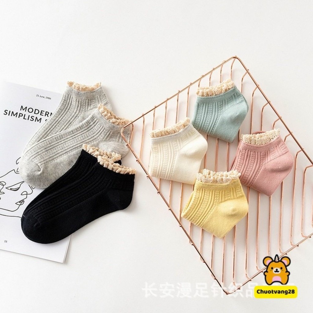 Tất, vớ nữ cổ ngắn len gân nhún HOT TREND phong cách hàn quốc cho nữ