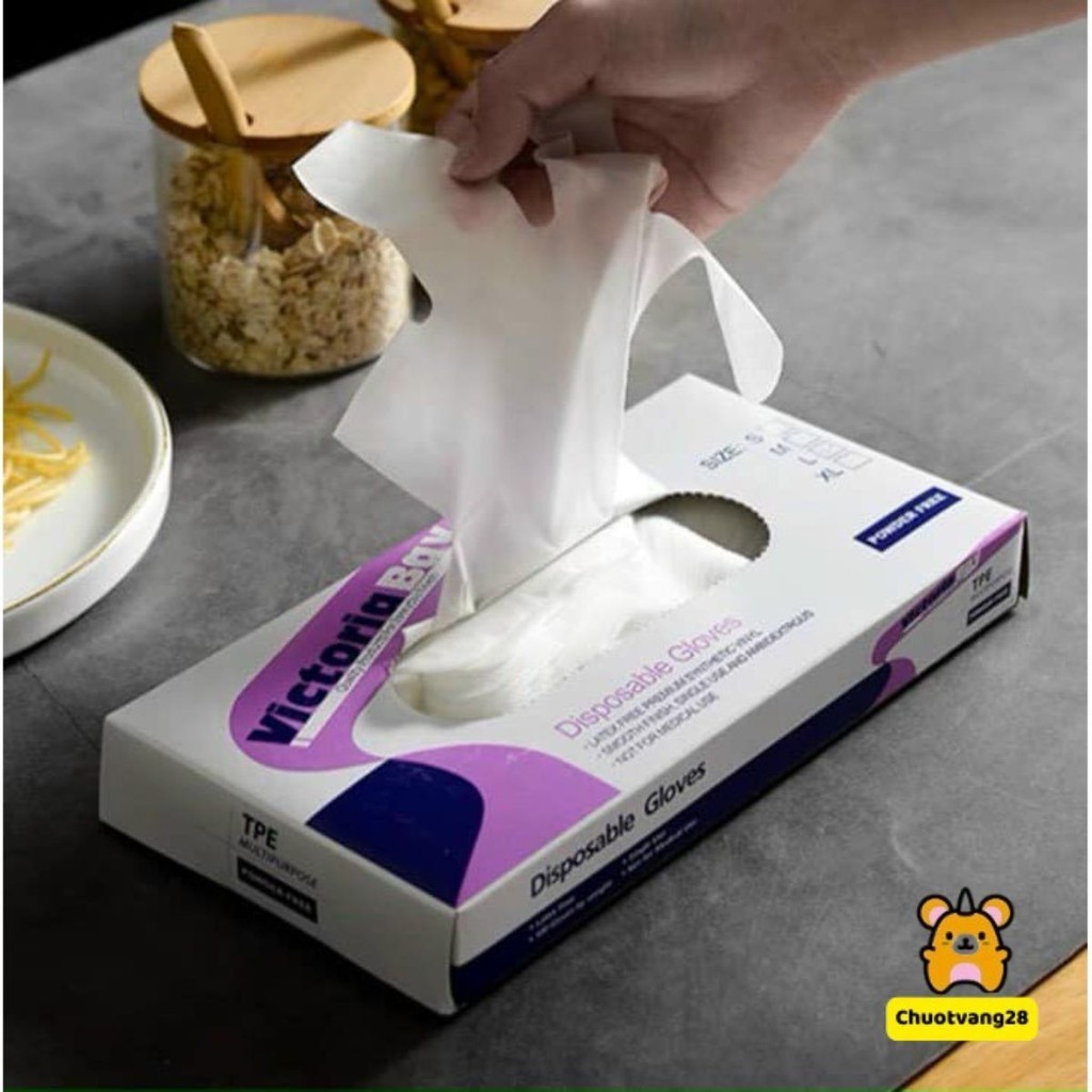 Găng tay nấu ăn làm bếp siêu dai Victoria Bay chất liệu TPE không mùi chống nhăn hộp 100 cái