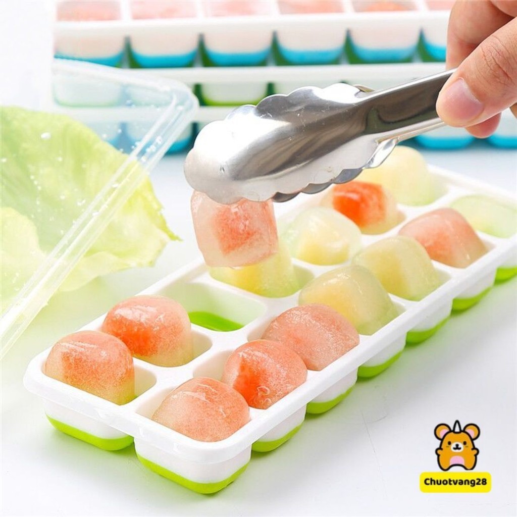 Khay Làm Đá Silicon Có Nắp Đậy 14 Viên Tiện Lợi