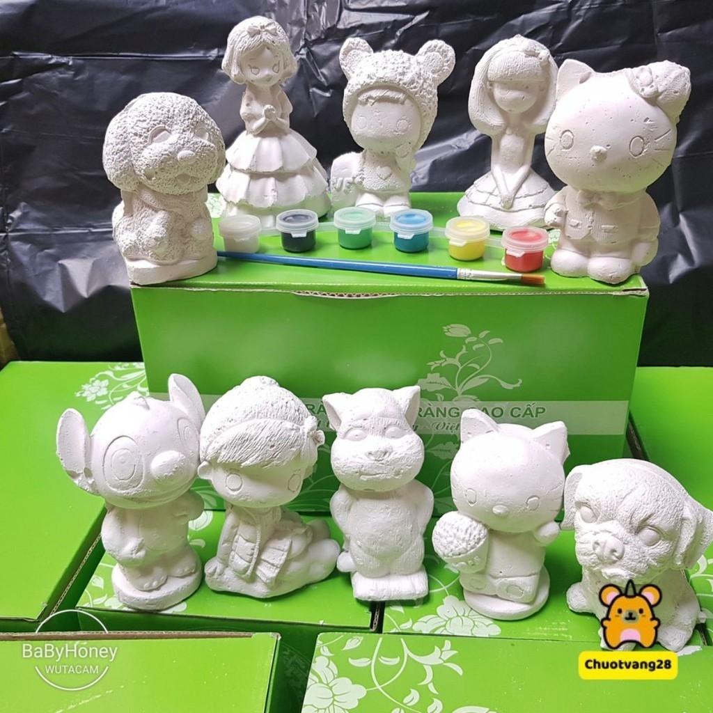 Bộ Tô Tượng Thạch Cao 10 Hình Đầy đủ Màu, Bút Vẽ ,Đồ Chơi Cho Bé