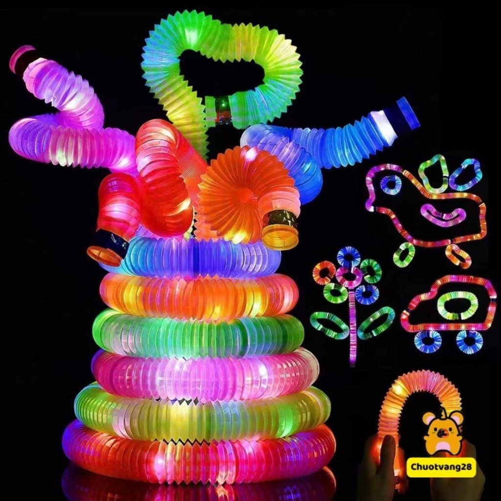 Ống lò xo co dãn phát sáng nhiều chế độ sáng nhấp nháy, đồ chơi trẻ em lò xo kéo dãn vui nhộn