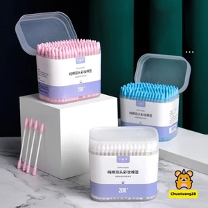 Hộp 200 chiếc tăm bông ngoáy tai 2 đầu mềm mại vệ sinh tai mũi an toàn tiện lợi