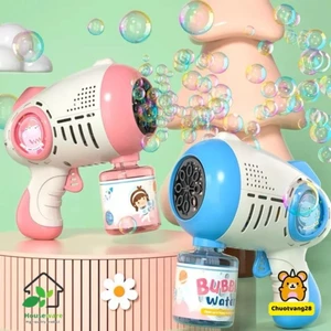Máy đồ chơi bắn bong bóng xà phòng + 1 lọ nước xà phòng có 2 màu xanh, hồng