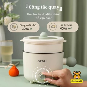 Nồi Lẩu Điện Mini Đa Năng, Ca Nấu Mì Ozhu 2 Nấc Nhiệt Tặng Kèm Giá Hấp Dung Tích 1.8L Công Suất 600w Chất Liệu Cao Cấp
