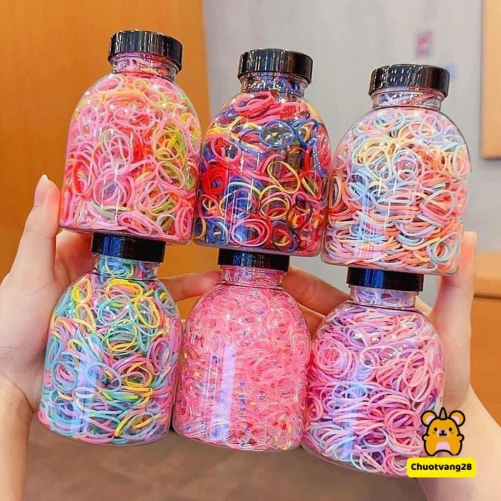 Lọ 1000 dây thun chun buộc tóc bé gái màu sắc siêu dai chống đứt