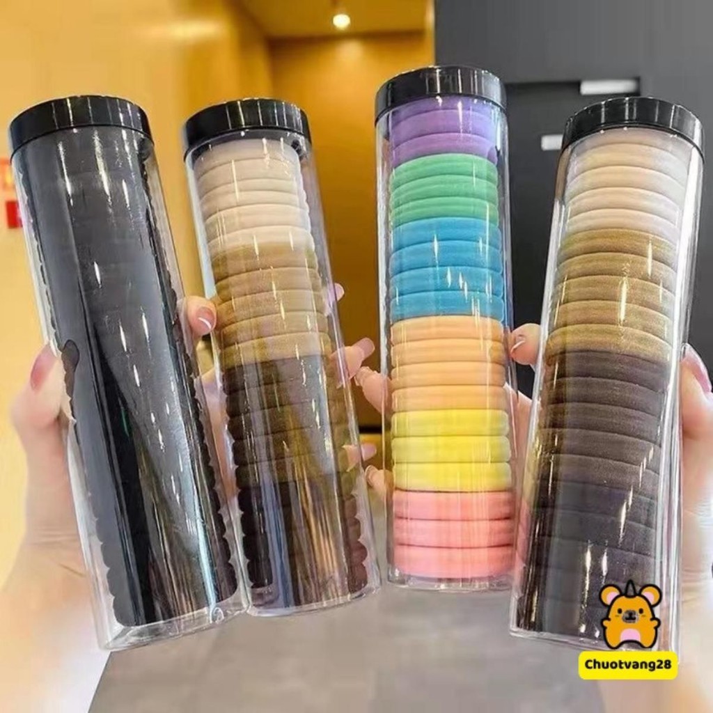 Set 20 Dây Chun Buộc Tóc Siêu Xinh Đựng Trong Hộp Ống Trong Suốt Tiện Lợi Chất Thun Buộc Siêu Co Dãn Nhiều Màu Hot Trend