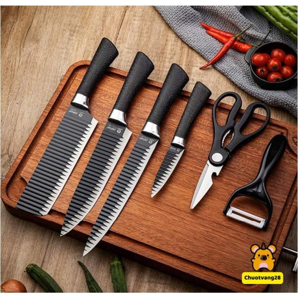 Bộ 6 Món Dao Kéo Bào Rau Củ Nhật Cao Cấp, Bộ Dao Nhà Bếp 6 Món Chống Dính, Chống Gỉ Sét Tiện Lợi