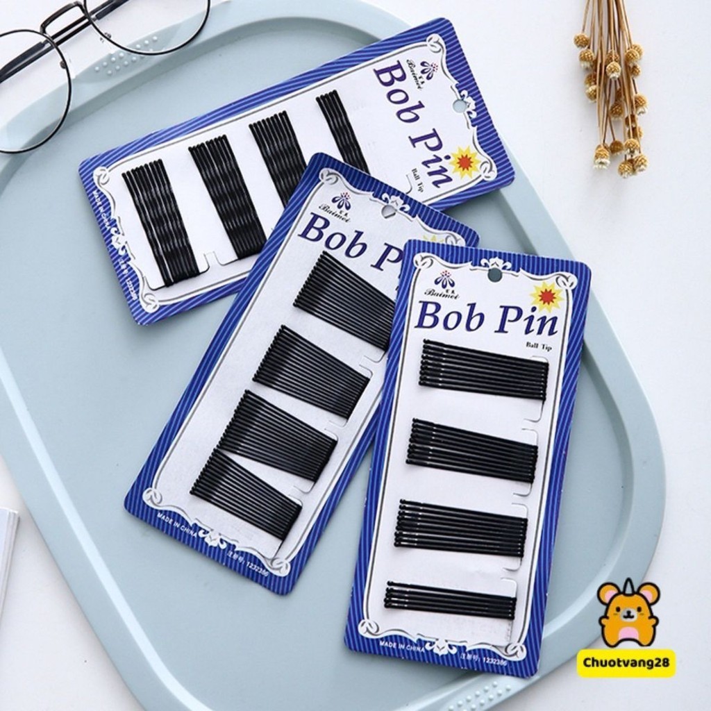 Vỉ kẹp tóc ghim tăm đen  - Kẹp tăm màu đen thiết kế đơn giản xinh xắn - set 36 cái